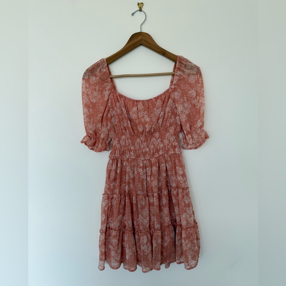 Pink and white floral mini dress